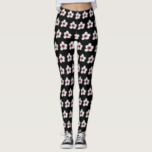 Japanese Watercolor Sakura Blossom Pink Black Leggings
