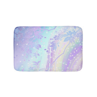 Japanese Waterfall Art Lavender Teal Aqua Floral Bath Mat