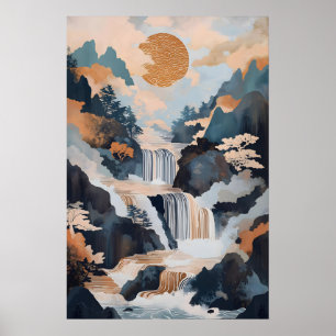 Japanese Waterfall Landscape Print Vintage Nature