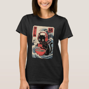 Japanese Wave Anime Cat Ramen Noodle Bowl Cute Kaw T-Shirt