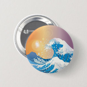 Japanese Wave Art Sunset Ocean 6 Cm Round Badge