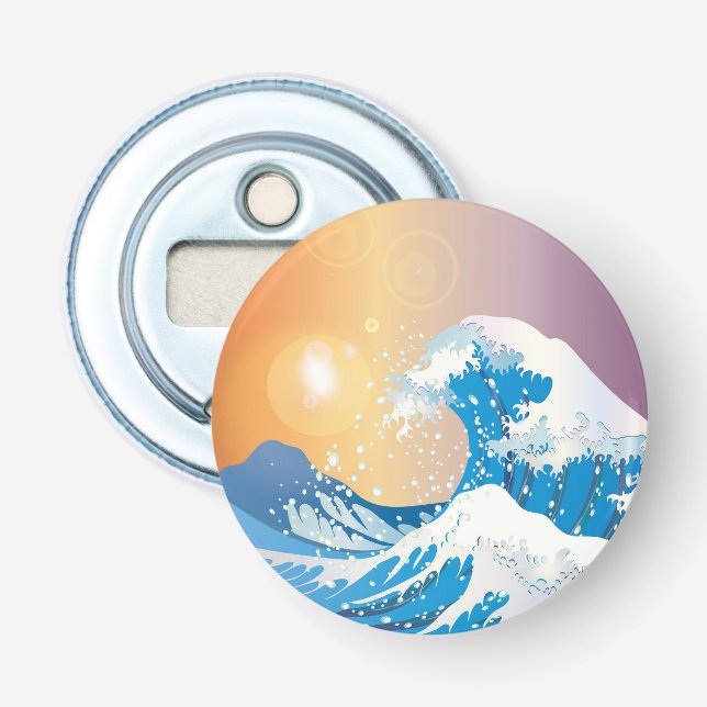 Japanese Wave Art Sunset Ocean Bottle Opener (Front)