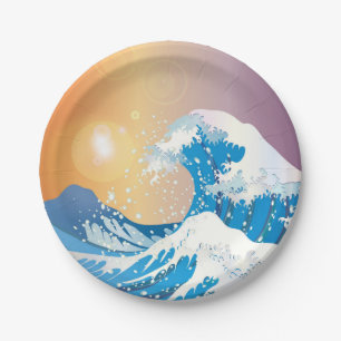 Japanese Wave Art Sunset Ocean Paper Plate