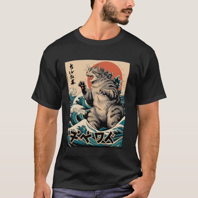 Japanese Wave Cat Ukiyo-e ???? ??? T-Shirt (Front)