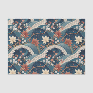 Japanese Wave & Cherry Blossom Floral Pattern Art Tissue Paper
