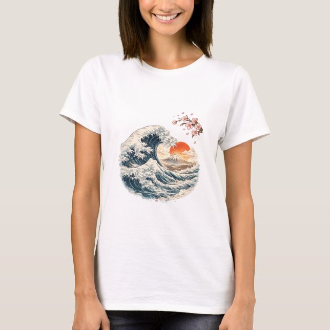 Japanese Wave Mount Fuji Sakura T-Shirt (Front)