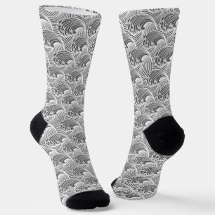 Japanese Wave Pattern Grey / Grey and White Socks