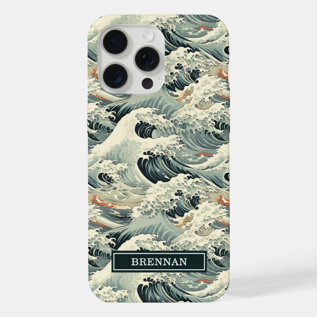 Japanese Wave Pattern Monogrammed iPhone Case (Back)