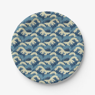 Japanese wave pattern paper plate
