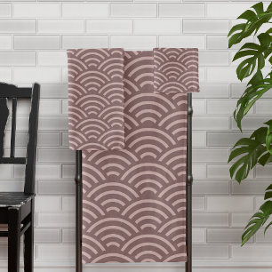 Japanese Wave Print Seigaiha Pattern Modern Pink Bath Towel Set