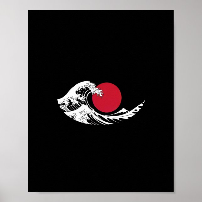 	Japanese Wave Restaurant Logo Red Circle Black  Poster (Front)