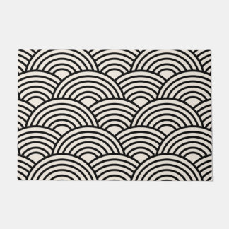 Japanese Wave Seigaiha Black And Cream White Doormat