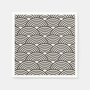 Japanese Wave Seigaiha Black And Cream White Napkin
