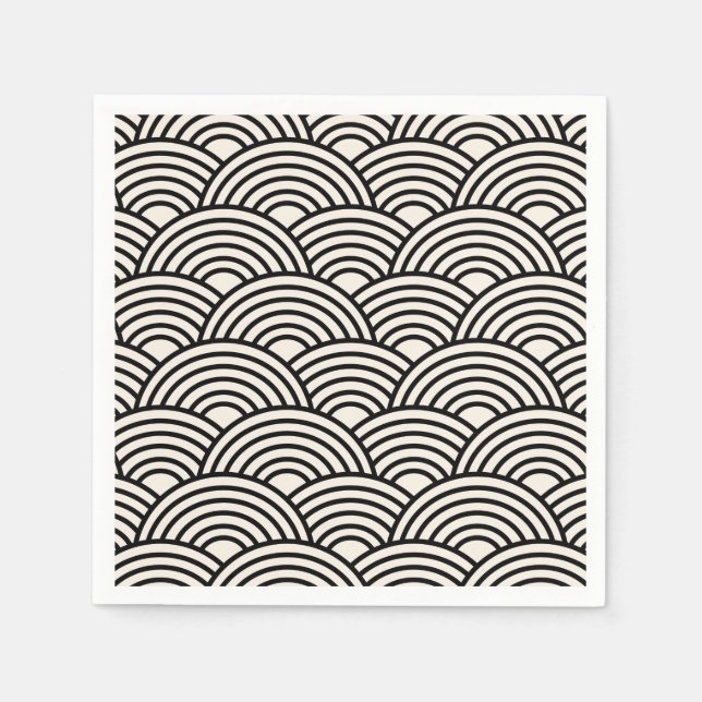Japanese Wave Seigaiha Black And Cream White Napkin (Front)