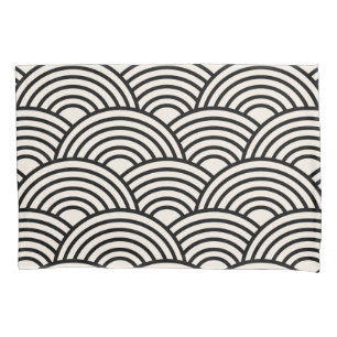 Japanese Wave Seigaiha Black And Cream White Pillowcase