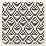 Japanese Wave Seigaiha Black And Cream White Square Paper Coaster<br><div class="desc">Japanese Seigaiha Wave Pattern – Black And Cream White.</div>