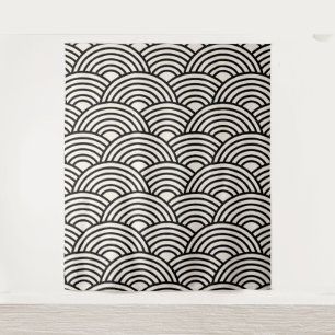 Japanese Wave Seigaiha Black And Cream White Tapestry