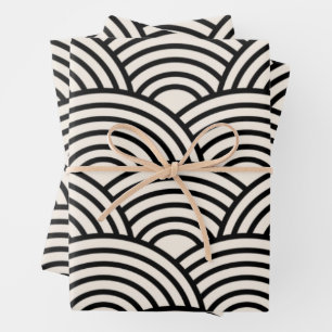 Japanese Wave Seigaiha Black And Cream White Wrapping Paper Sheet