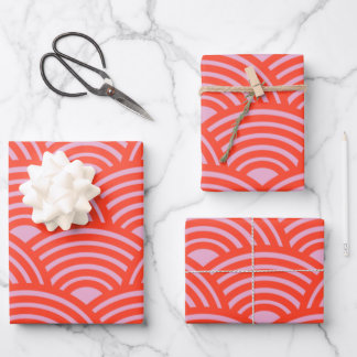 Japanese Wave Seigaiha Pattern Pink Red Wrapping Paper Sheet