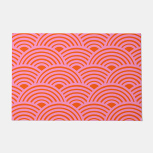 Japanese Wave Seigaiha Pattern Preppy Orange Pink Doormat