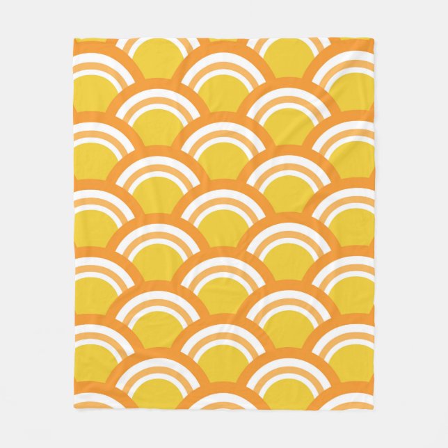Japanese Wave Seigaiha  Pattern Yellow Orange  Fleece Blanket (Front)