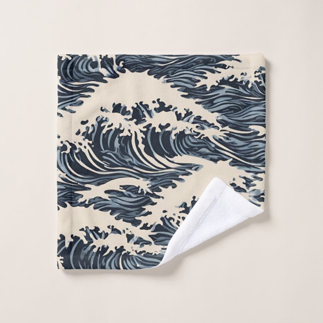 Japanese Wave Shower Curtain Wash Cloth (Wash Cloth)