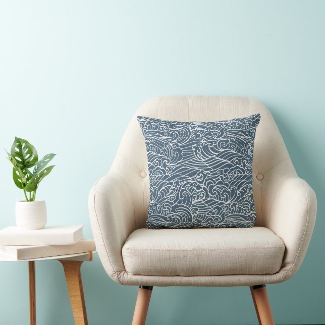 Japanese Wave Style Pattern Cushion (Chair)