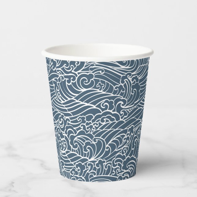Japanese Wave Style Pattern Paper Cups (Front)