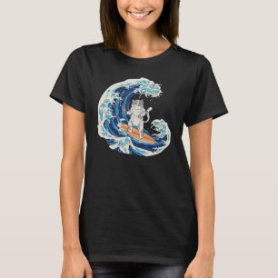 Japanese Wave Surfing Cat Eating Sushi 1 T-Shirt