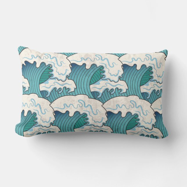 Japanese Waves Lumbar Throw Pillow (Front)