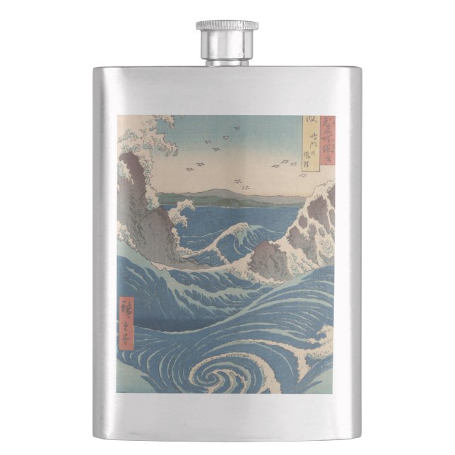 Japanese Waves Naruto Whirlpool Artwork Hip Flask (Front)