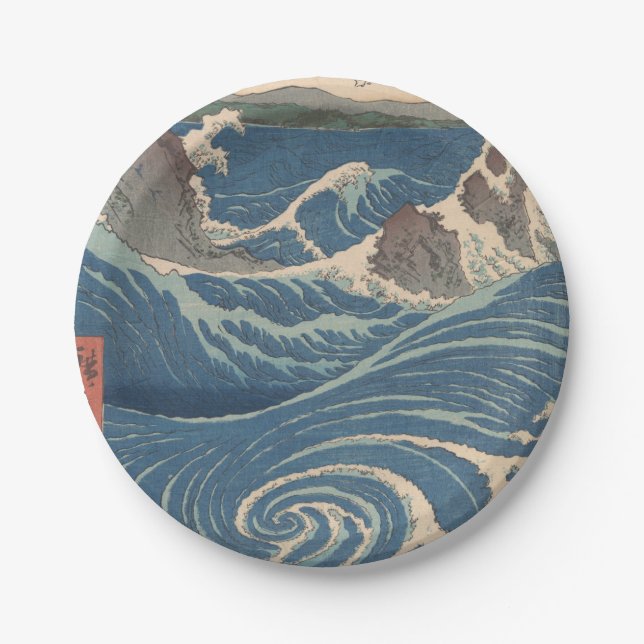 Japanese Waves Naruto Whirlpool Artwork Paper Plate (Front)