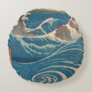 Japanese Waves Naruto Whirlpool Artwork Round Cushion