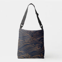 Japanese Waves Pattern Dark Blue and Gold