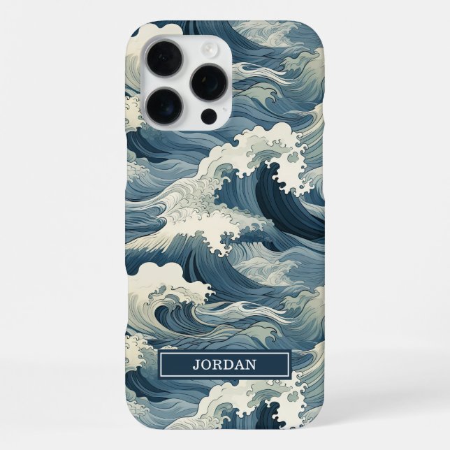 Japanese Waves Pattern Monogrammed iPhone Case (Back)