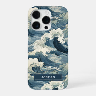 Japanese Waves Pattern Monogrammed iPhone 16 Pro Case