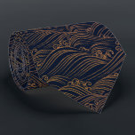 Japanese Waves Pattern Navy Blue and Gold Brown Tie<br><div class="desc">Japanese Waves Pattern Dark Blue and Gold is on this men's necktie. Modern chic yet traditional. SEE DOUBLE-SIDED PRINTING HERE:</div>
