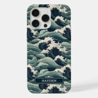 Japanese Waves Print Monogrammed