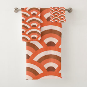 Japanese waves Seigaiha in orange and brown  Bath Towel Set