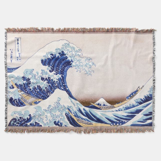 Japanese Waves Throw Blanket (Front)