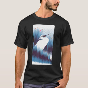 Japanese White Heron Bird Nature Lake Asian Artwor T-Shirt