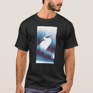 Japanese White Heron Bird Nature Lake Asian Artwor T-Shirt