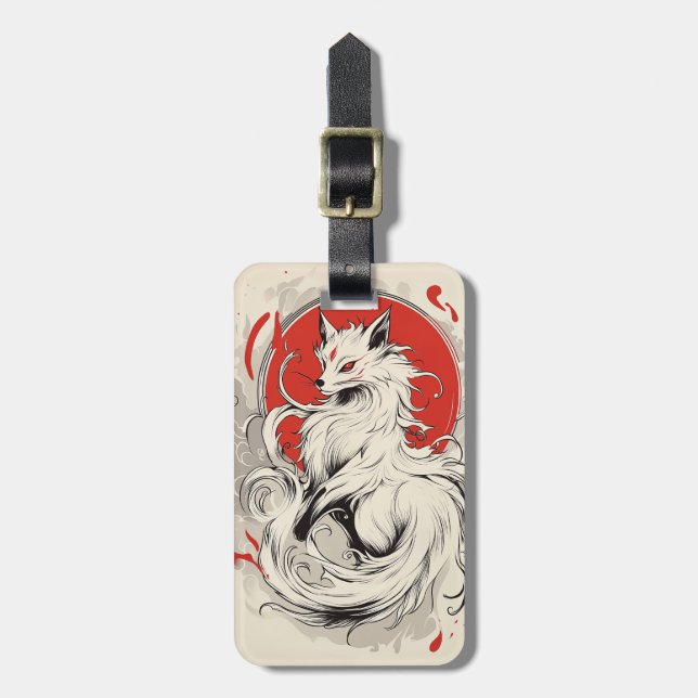 Japanese White Kitsune fox Luggage Tag (Front Vertical)
