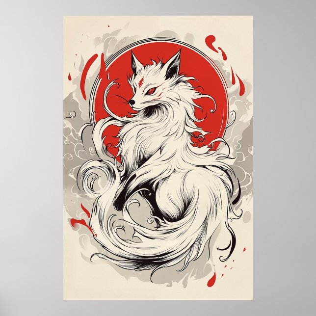 Japanese White Kitsune fox Poster (Front)