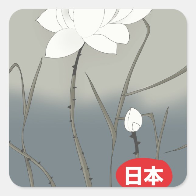 Japanese White Rose Throw Pillow Square Sticker (Front)