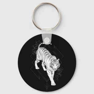 Japanese white tiger art key ring