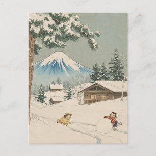 Japanese winter landscape -ukoy-e style holiday postcard