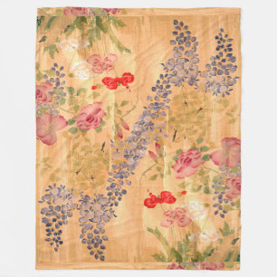 Japanese Wisteria Roses Flowers Floral Garden Fleece Blanket