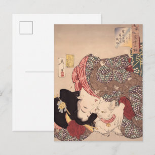 Japanese woman and cat art public 1839-1892) postcard