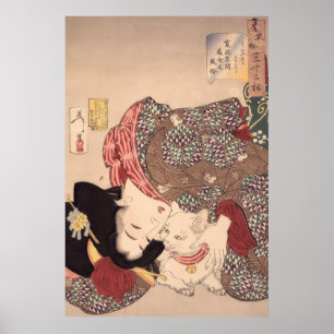 Japanese woman and cat art   public 1839-1892) poster
